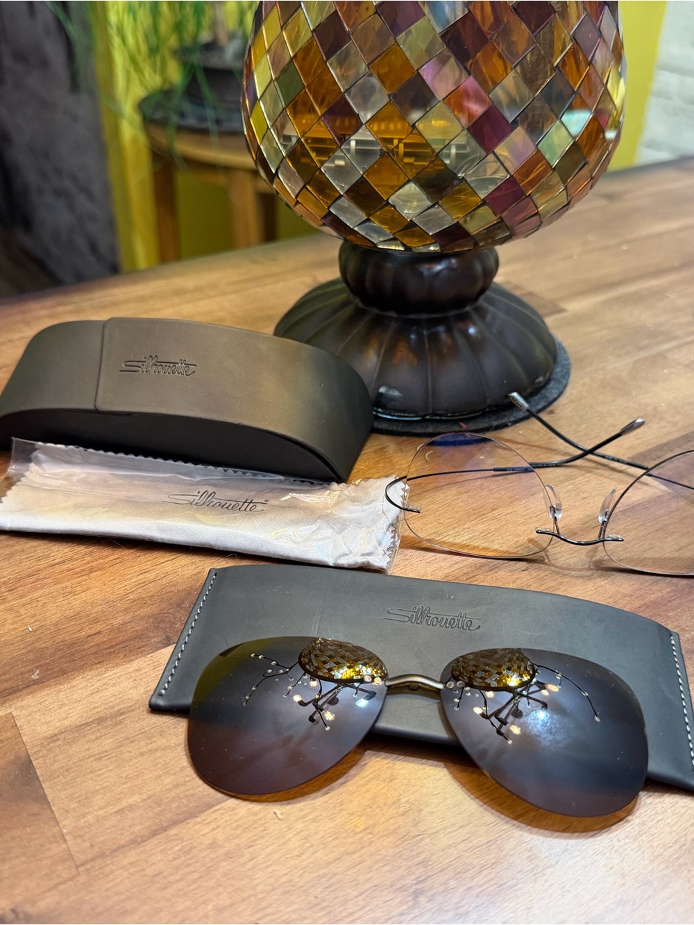 Silhouette Rimless Sunglasses with Brown Gradient Lenses and Gold Bridge